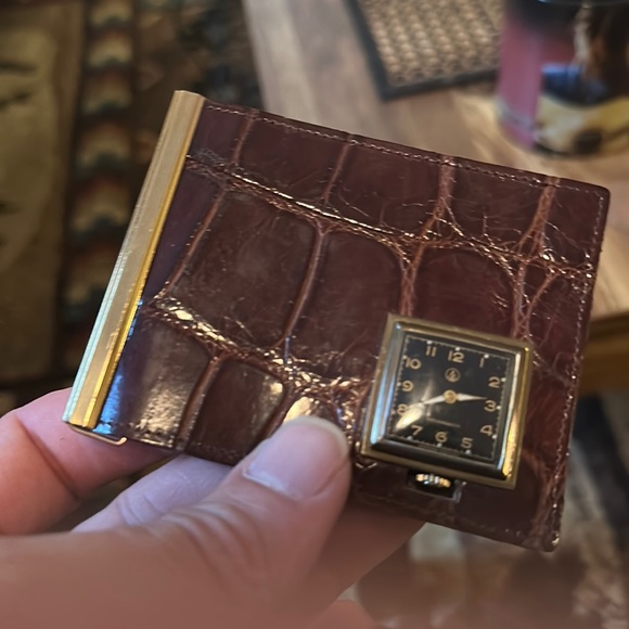 German Made Antique Wallet Genuine Alligator  With watch in wallet - Picture 2 of 5
